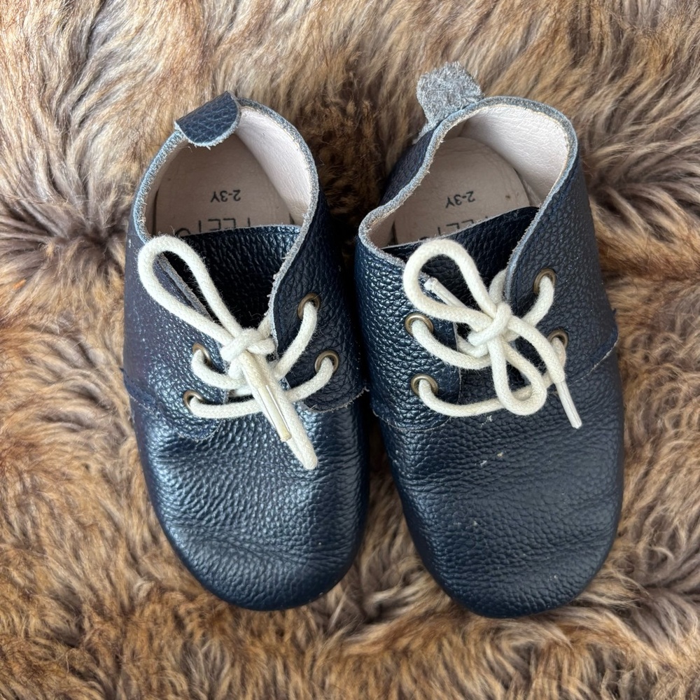 MONKEY FEET NAVY LEATHER SHOES Baby 2/3T Moccasins Soft Bottoms Infant Toddler